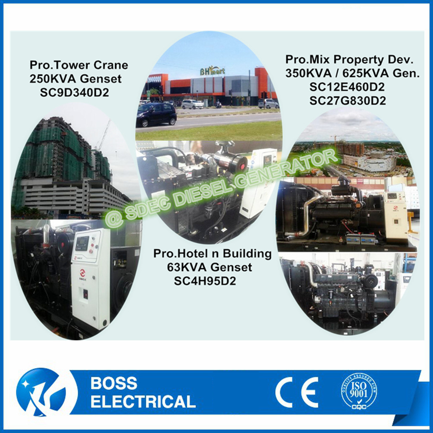 50kw 68kw 96kw Water Cooled Sdec Shangchai Diesel Engine Super Silent Diesel Generator
